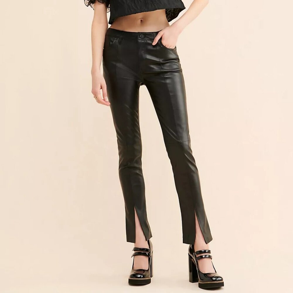Hudson Barbara Vegan Leather High Rise Flare Pants in Black - Size 25